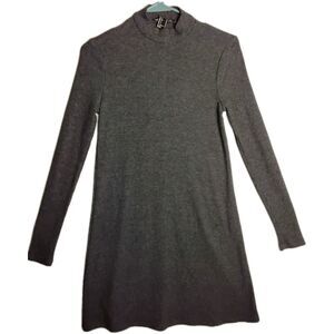 Forever 21 Dark Gray Mockneck Ribbed Sweater Dress Size Small Turtleneck